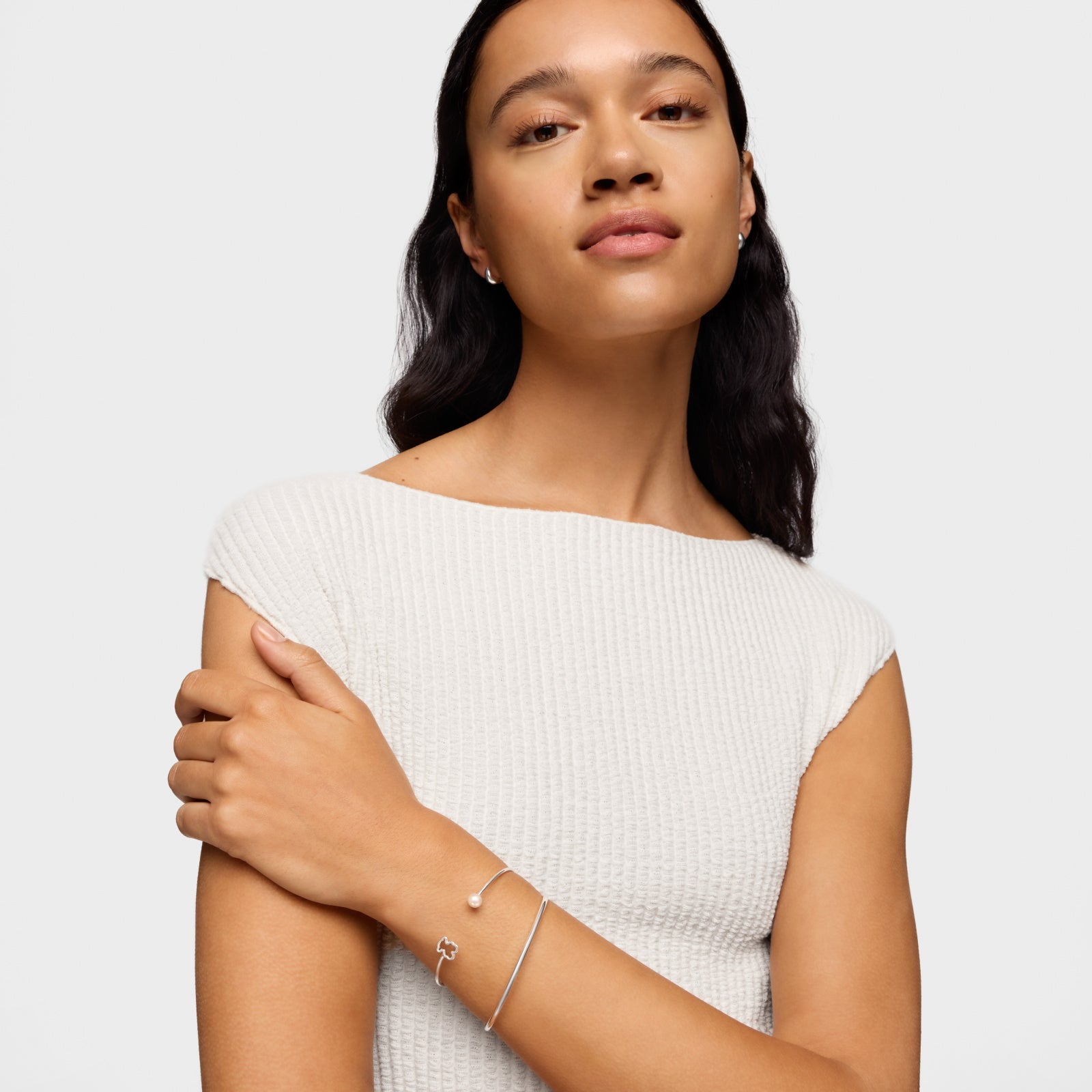 טואוס צמיד בנגל בשילוב פנינה New Silueta מכסף