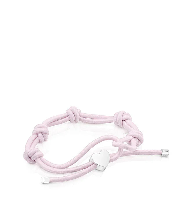 צמיד חבל ורוד עם תליון לב כסוף, עיצוב אופנתי CHOZEN, יבוא קבוצת אלפא