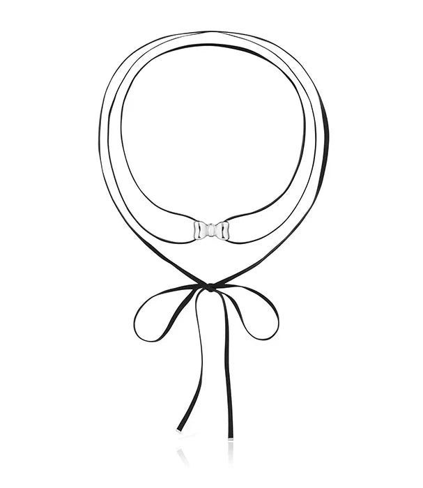 קולייר שרוך שחור עם קישוט מתכת כסוף, עיצוב מודרני, תכשיט מבית CHOZEN