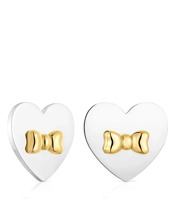 עגילי לב מכסף עם פפיון זהב, עיצוב יוקרתי, CHOZEN מותגים מובילים