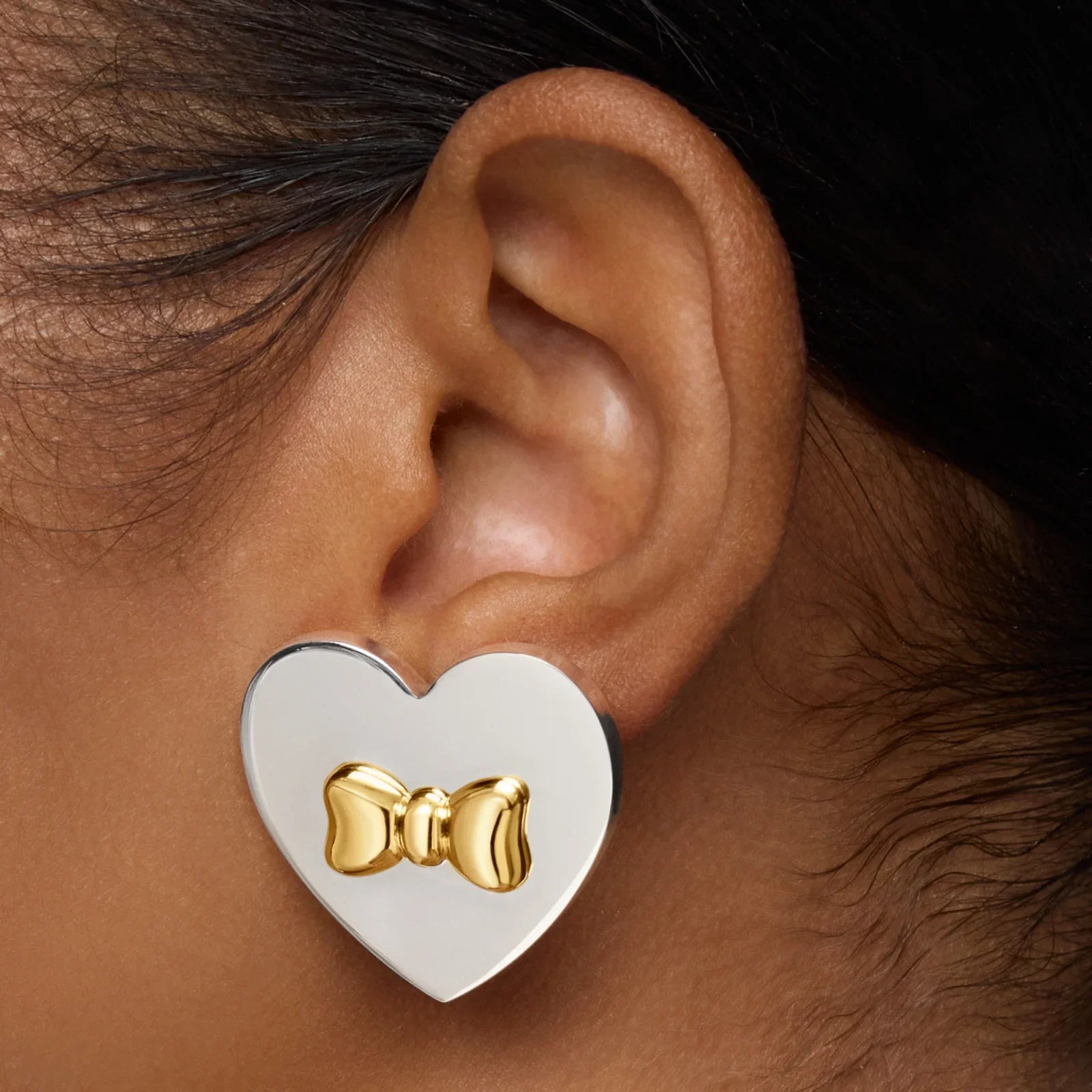 עגיל אוזן בעיצוב לב כסוף עם סרט זהב, תכשיטי אופנה CHOZEN