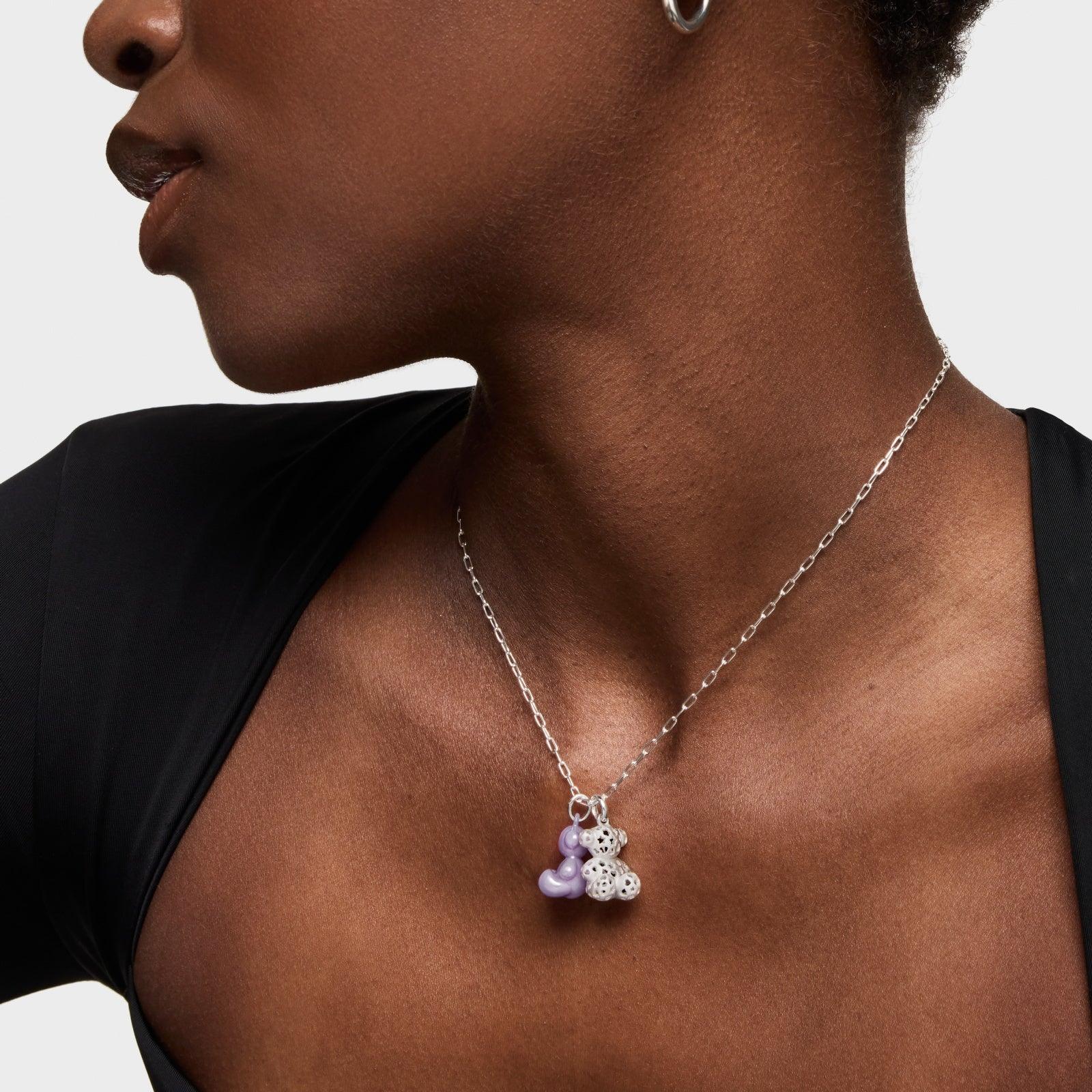 שרשרת כסף עם תליון כדורים סגולים ולבנים, תכשיטי יוקרה CHOZEN