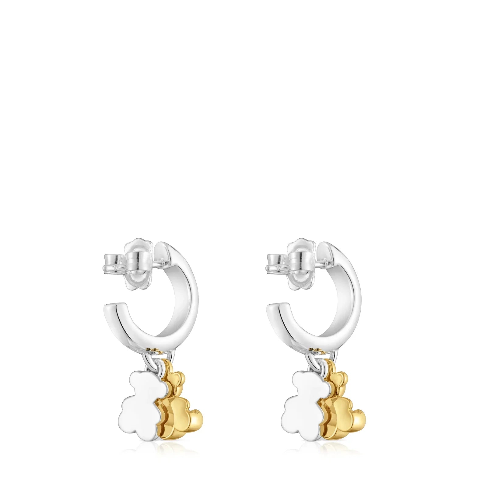 עגילי חישוק כסף וזהב עם תליוני פרח, תכשיטים מבית CHOZEN קבוצת אלפא