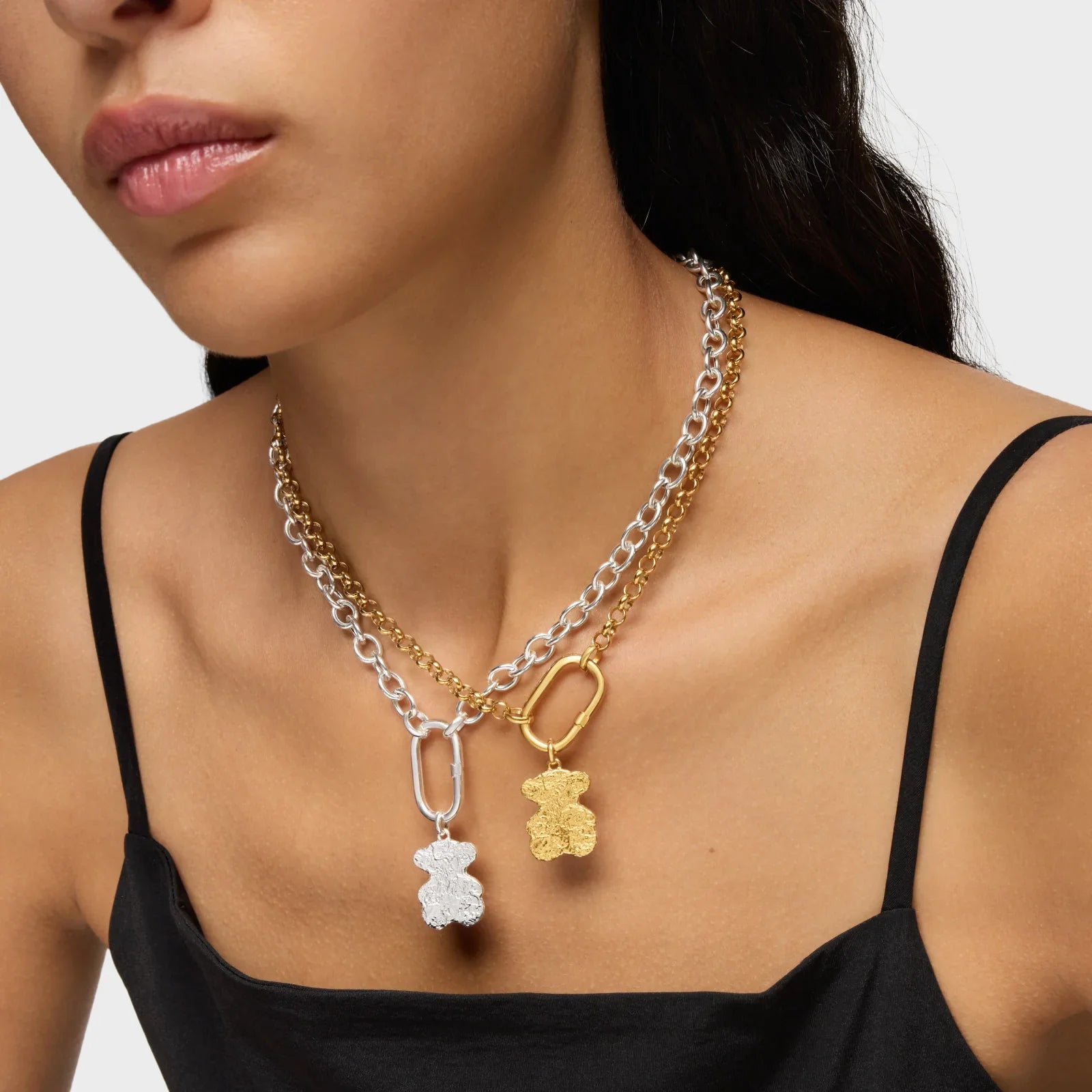 שרשרת טרנדית דו-גונית זהב וכסף עם תליון דובי, אופנה יוקרתית מבית CHOZEN