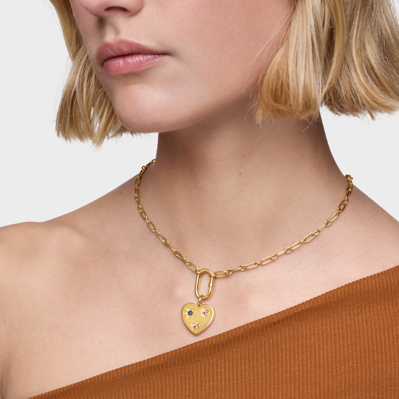 טואוס תליון במוטיב לב בשיבוץ אבני חן Sweet Dolls LGG מכסף ועליו זהב 18 קראט