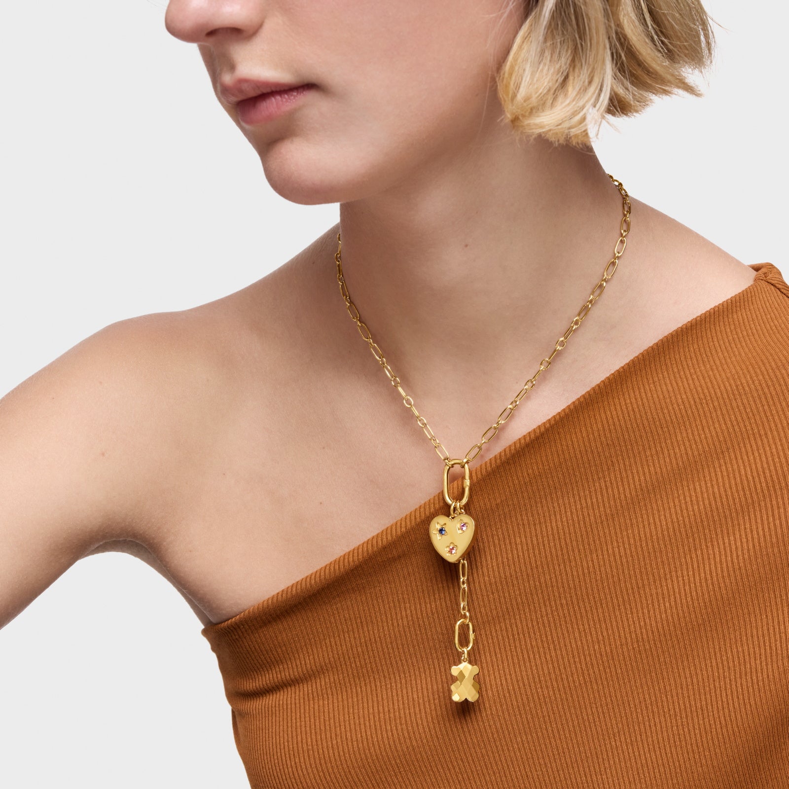 טואוס תליון במוטיב לב בשיבוץ אבני חן Sweet Dolls LGG מכסף ועליו זהב 18 קראט