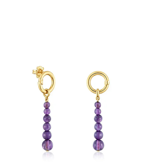 עגילי חישוק זהב עם תליון חרוזים סגולים, תכשיט אופנתי CHOZEN