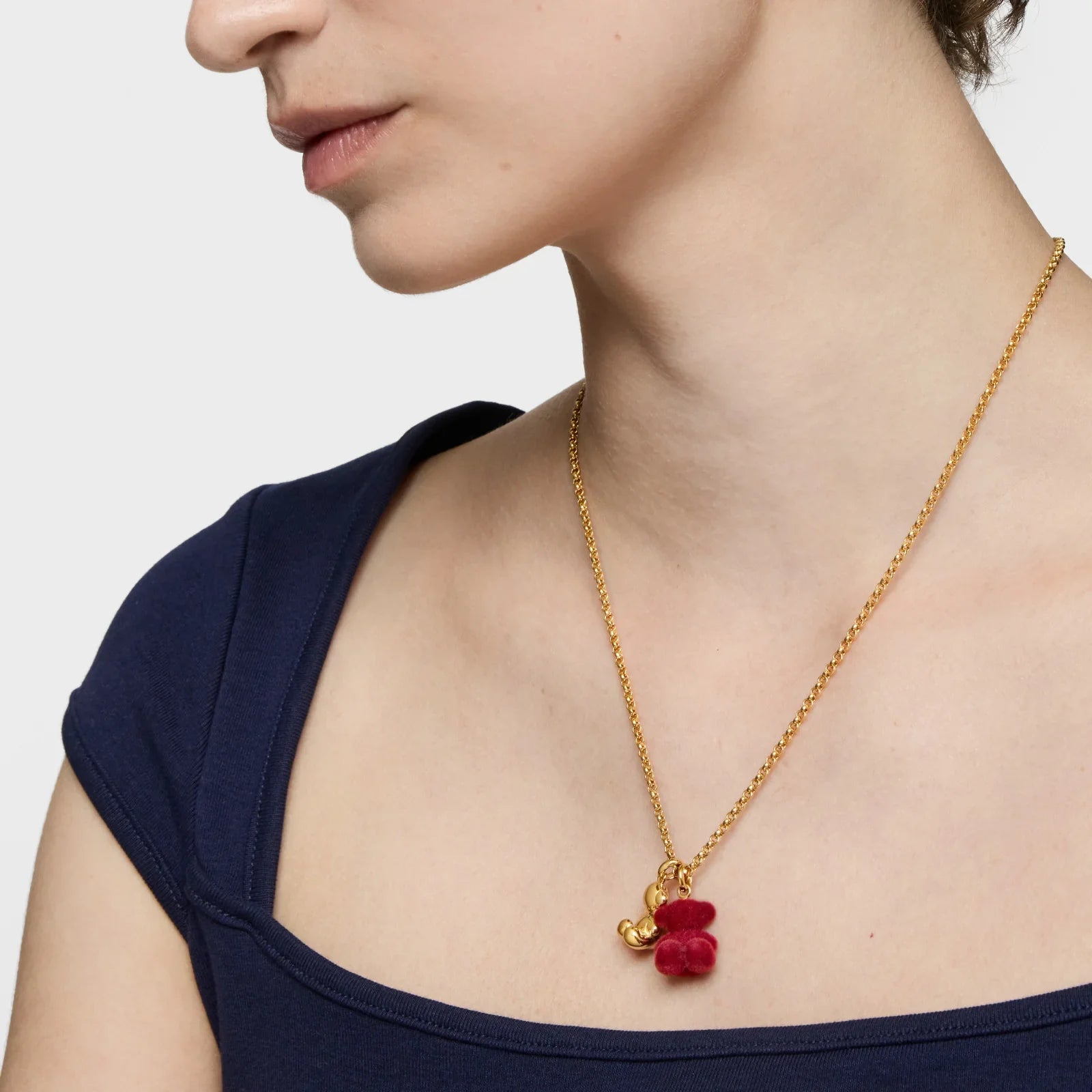 שרשרת זהב לנשים עם תליון דובי קטיפה אדום, אופנה עדכנית מבית CHOZEN