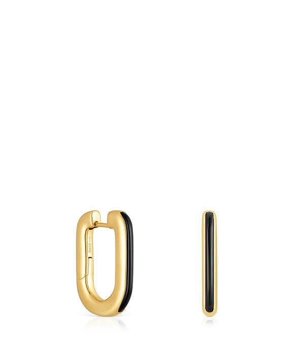 טואוס עגילי חישוק בשילוב אבן חן LINE מכסף ועליו זהב 18 קראט