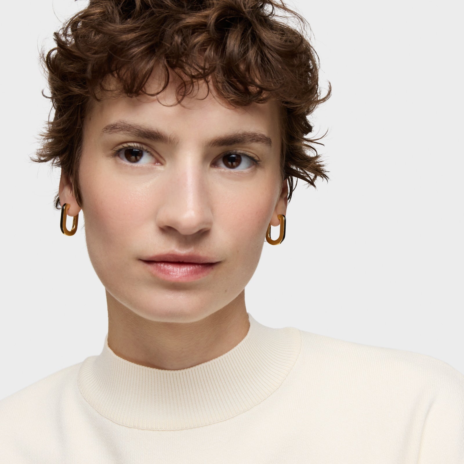 טואוס עגילי חישוק בשילוב אבן חן LINE מכסף ועליו זהב 18 קראט