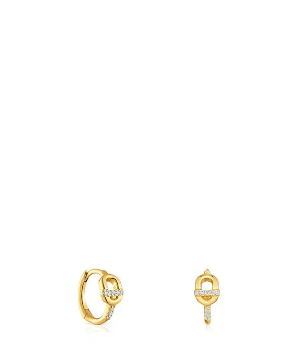 עגילי זהב מעוצבים עם אבני חן קטנות, מותג CHOZEN, צילום על רקע לבן