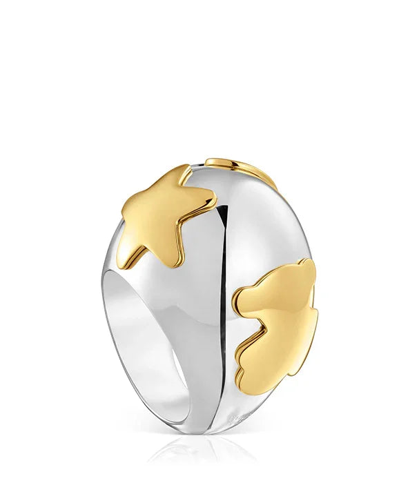 טבעת כסף CHOZEN לאישה עם עיטורי זהב בעיצוב כוכבים ודובונים, עיצוב יוקרתי קבוצת אלפא