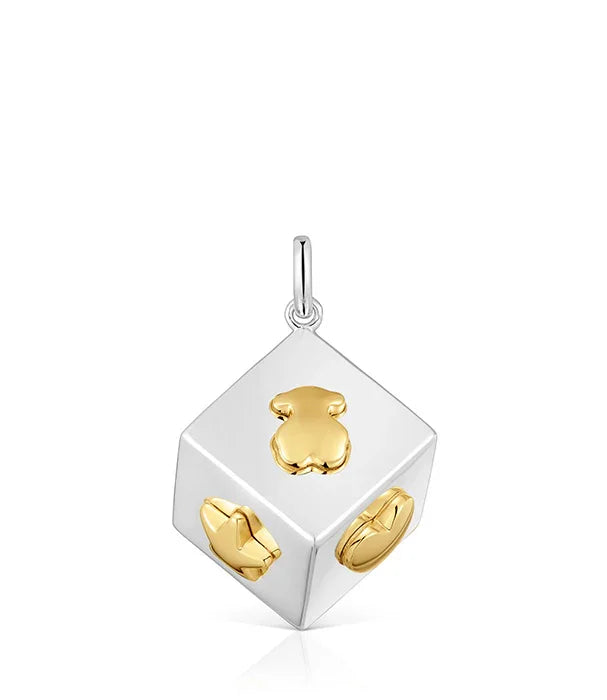 תליון קובייה כסף עם עיטורים זהב בעיצוב מודרני מבית CHOZEN