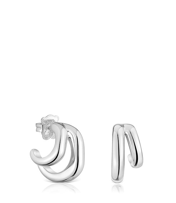 טואוס עגילי חישוק כפולים LINE מכסף