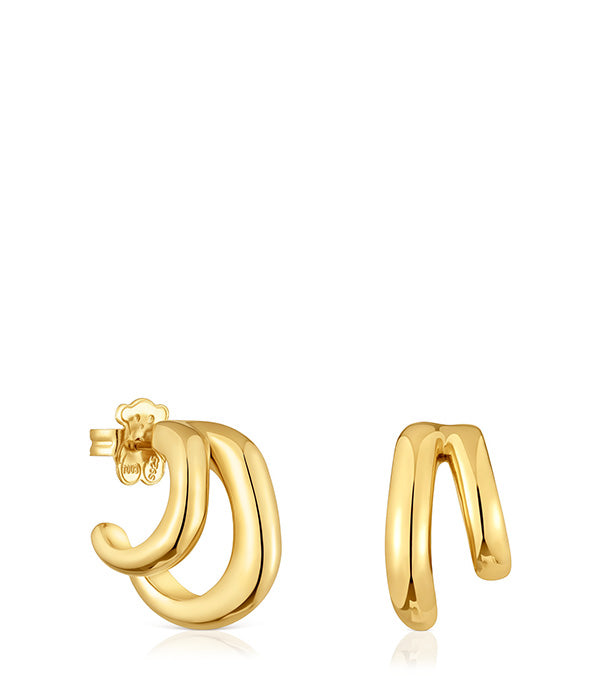 טואוס עגילי חישוק כפולים LINE מכסף ועליו זהב 18 קראט