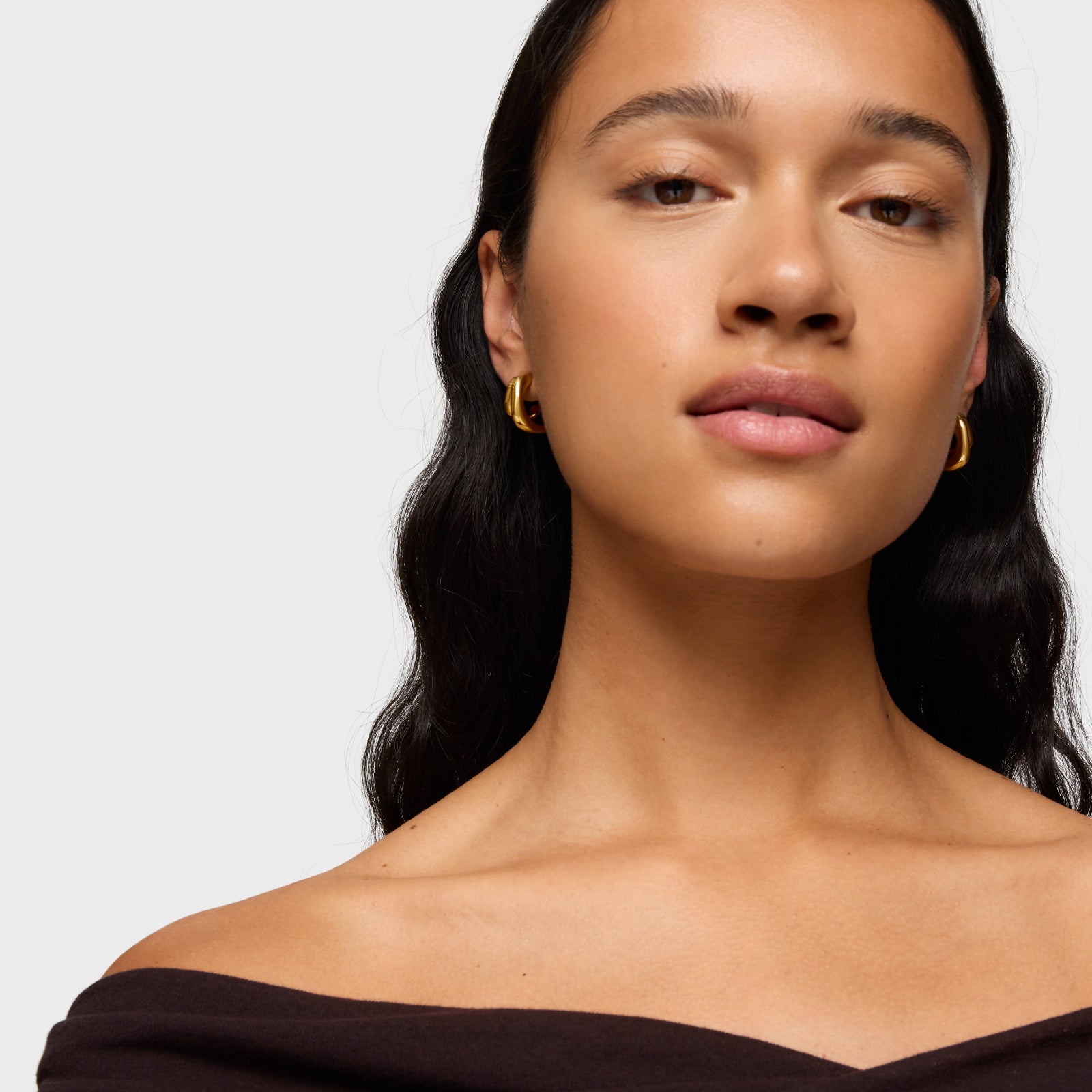 טואוס עגילי חישוק כפולים LINE מכסף ועליו זהב 18 קראט