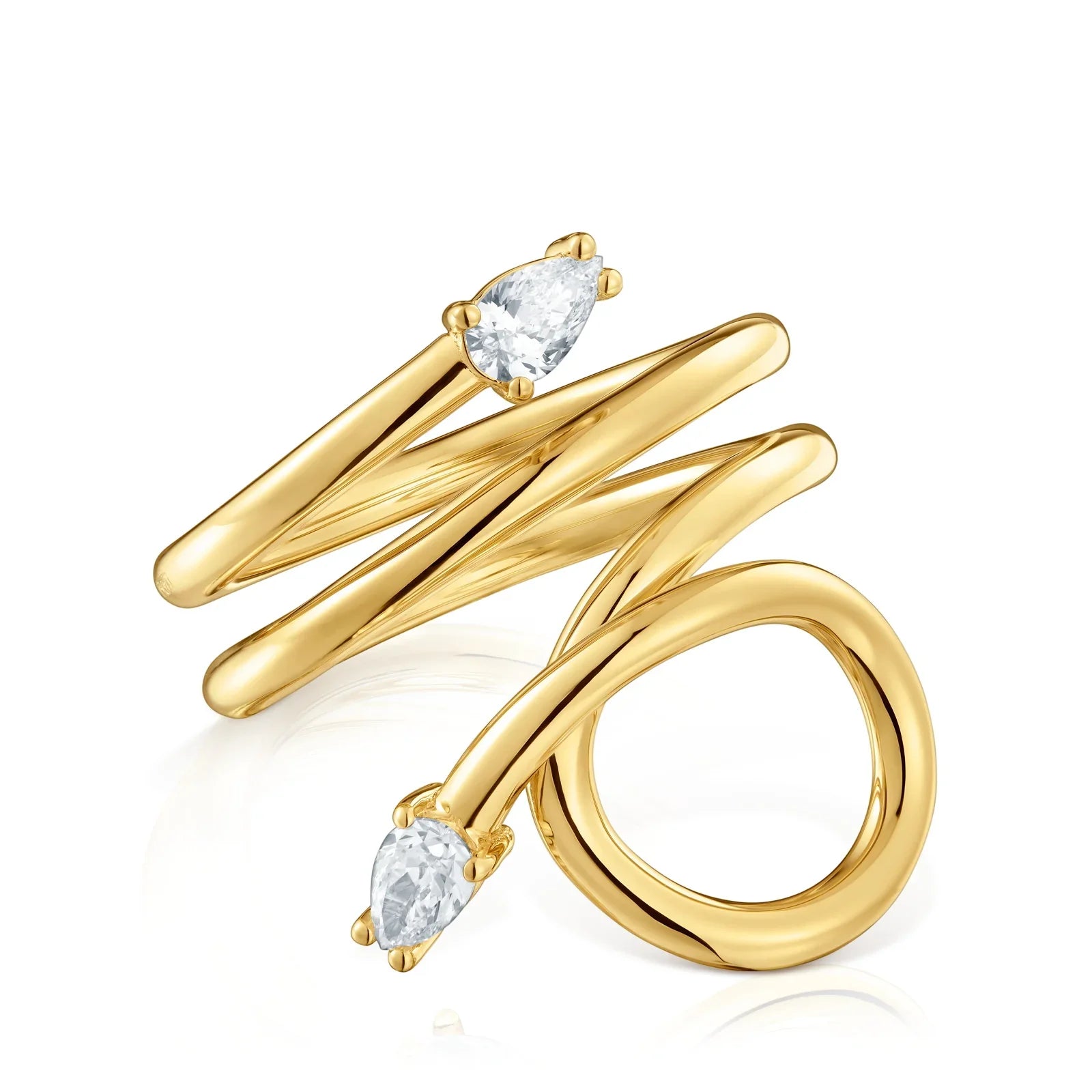 טבעת זהב מעוצבת ספירלה עם שני יהלומים, תכשיט יוקרתי מבית CHOZEN