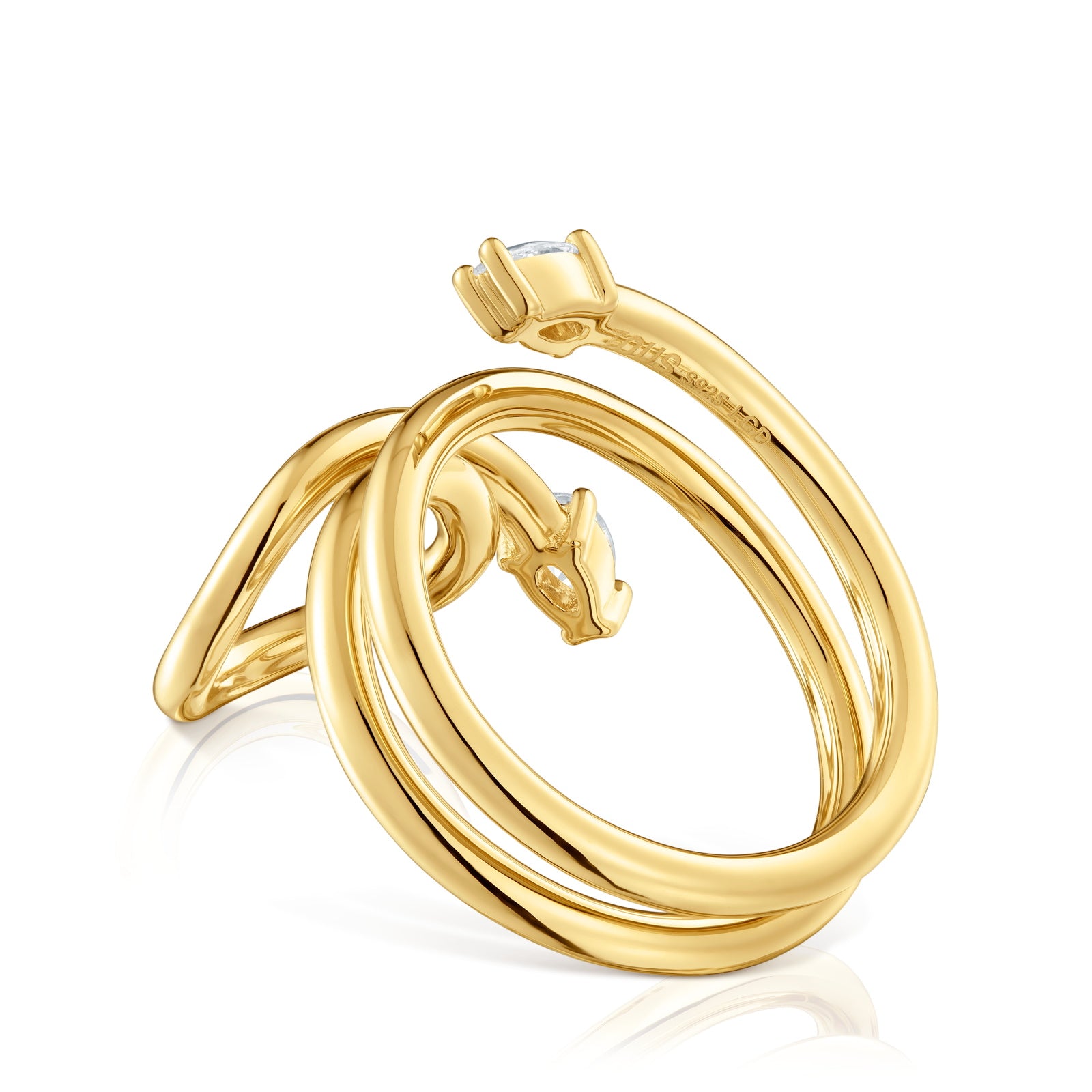 טואוס טבעת ספירלה בשיבוץ יהלומי מעבדה Lio LGD מכסף ועליו זהב 18 קראט