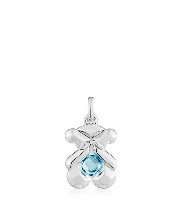 תליון כסף בצורת דובי עם אבן כחולה, תכשיט יוקרתי מבית CHOZEN