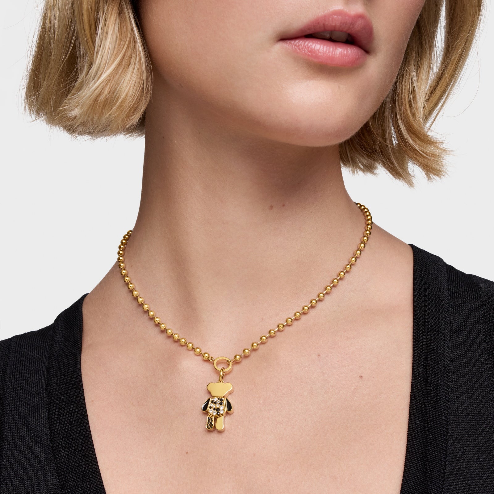 טואוס תליון במוטיב דובי בשיבוץ אבני חן צבעוניות Teddy Bear מכסף ועליו זהב 18 קראט