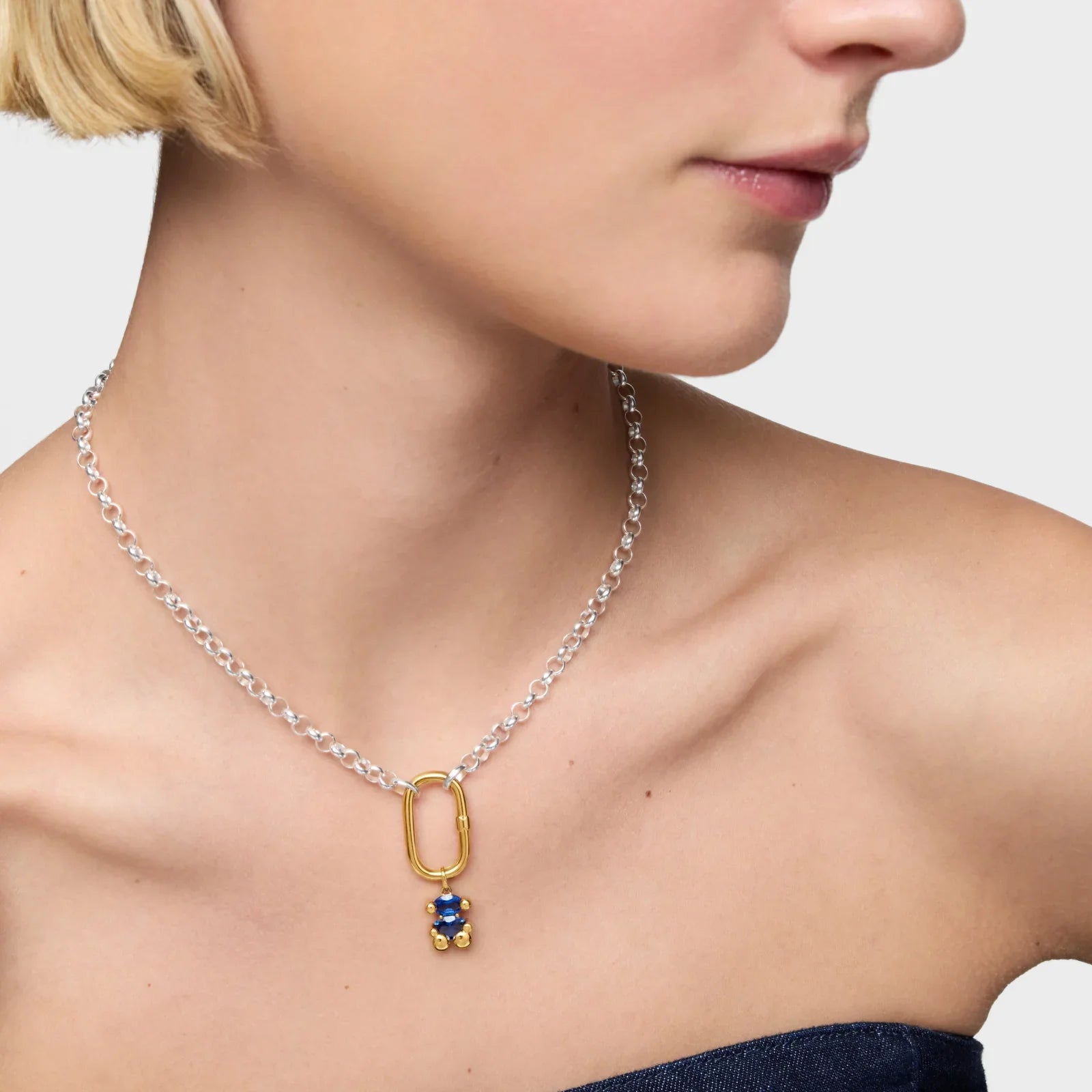 שרשרת כסף עם תליון זהב ואבן כחולה לאישה, תכשיט אופנתי CHOZEN, קבוצת אלפא