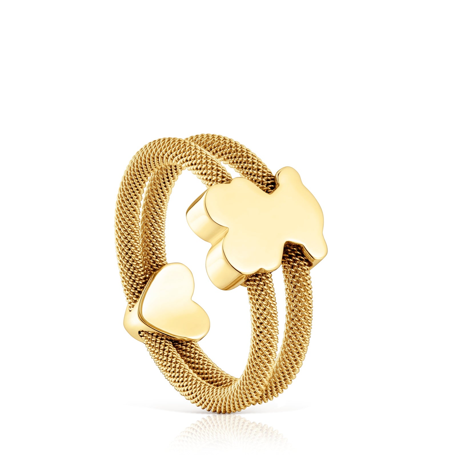 טבעת מוטיבים כפולה Icon Mesh מכסף ועליו זהב 18 קראט