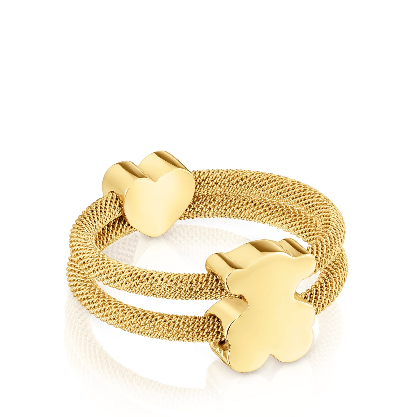 טבעת מוטיבים כפולה Icon Mesh מכסף ועליו זהב 18 קראט