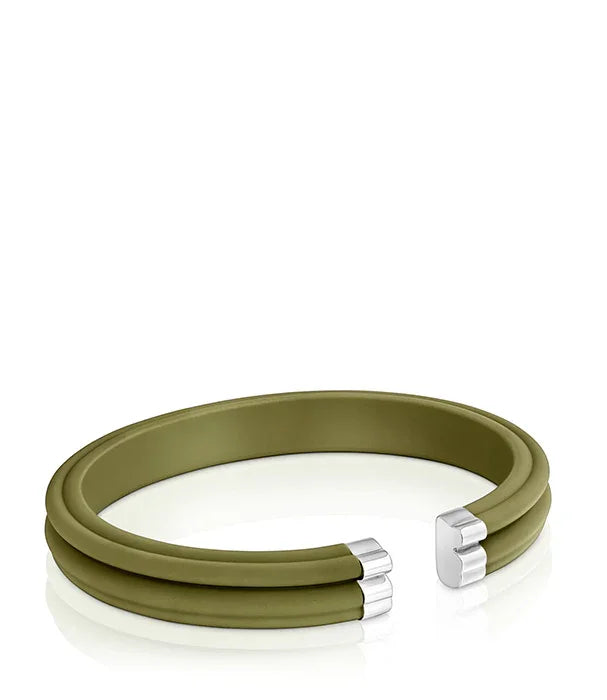 צמיד ירוק עם קצוות מתכת כסף, עיצוב מודרני, תכשיט מבית CHOZEN