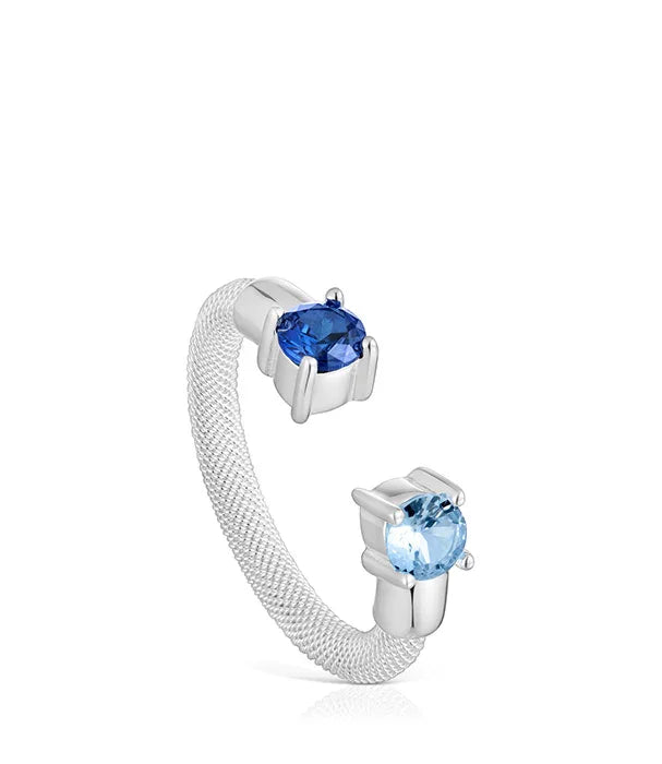 טבעת כסף פתוחה עם אבני חן כחולות איכותית מבית CHOZEN, עיצוב אלגנטי ויוקרתי