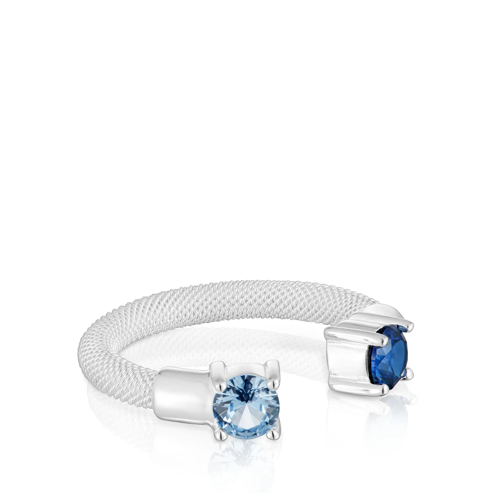 טבעת כסף פתוחה עם שתי אבני חן כחולות, עיצוב יוקרתי של CHOZEN