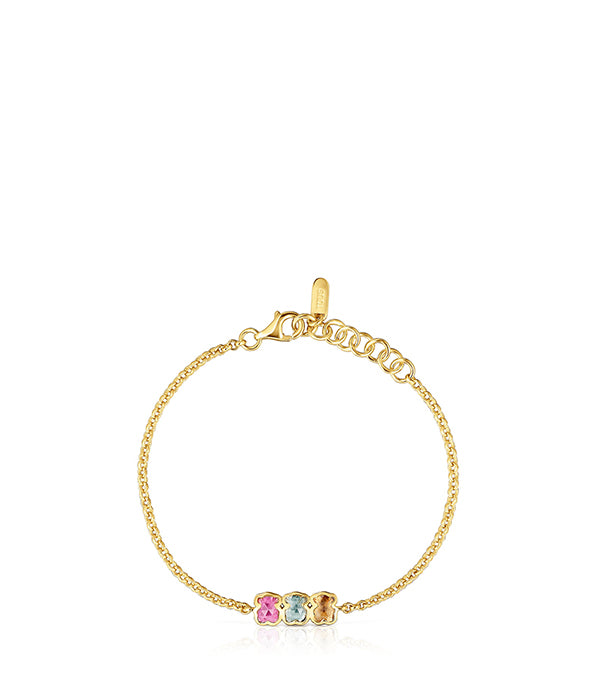 טואוס צמיד מוטיבי דובי בשיבוץ אבן חן Icon Color LGG מכסף ועליו זהב 18 קראט