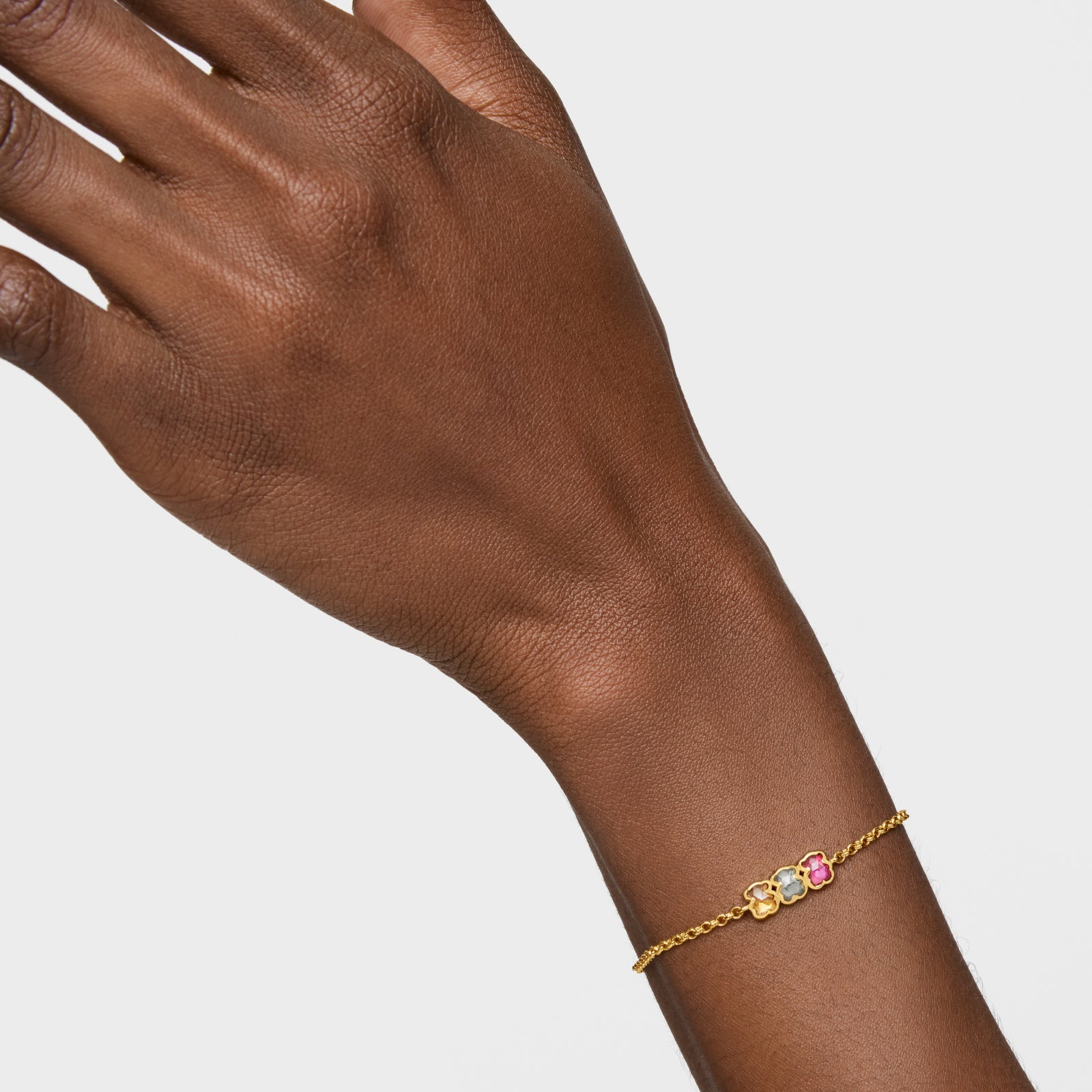 טואוס צמיד מוטיבי דובי בשיבוץ אבן חן Icon Color LGG מכסף ועליו זהב 18 קראט