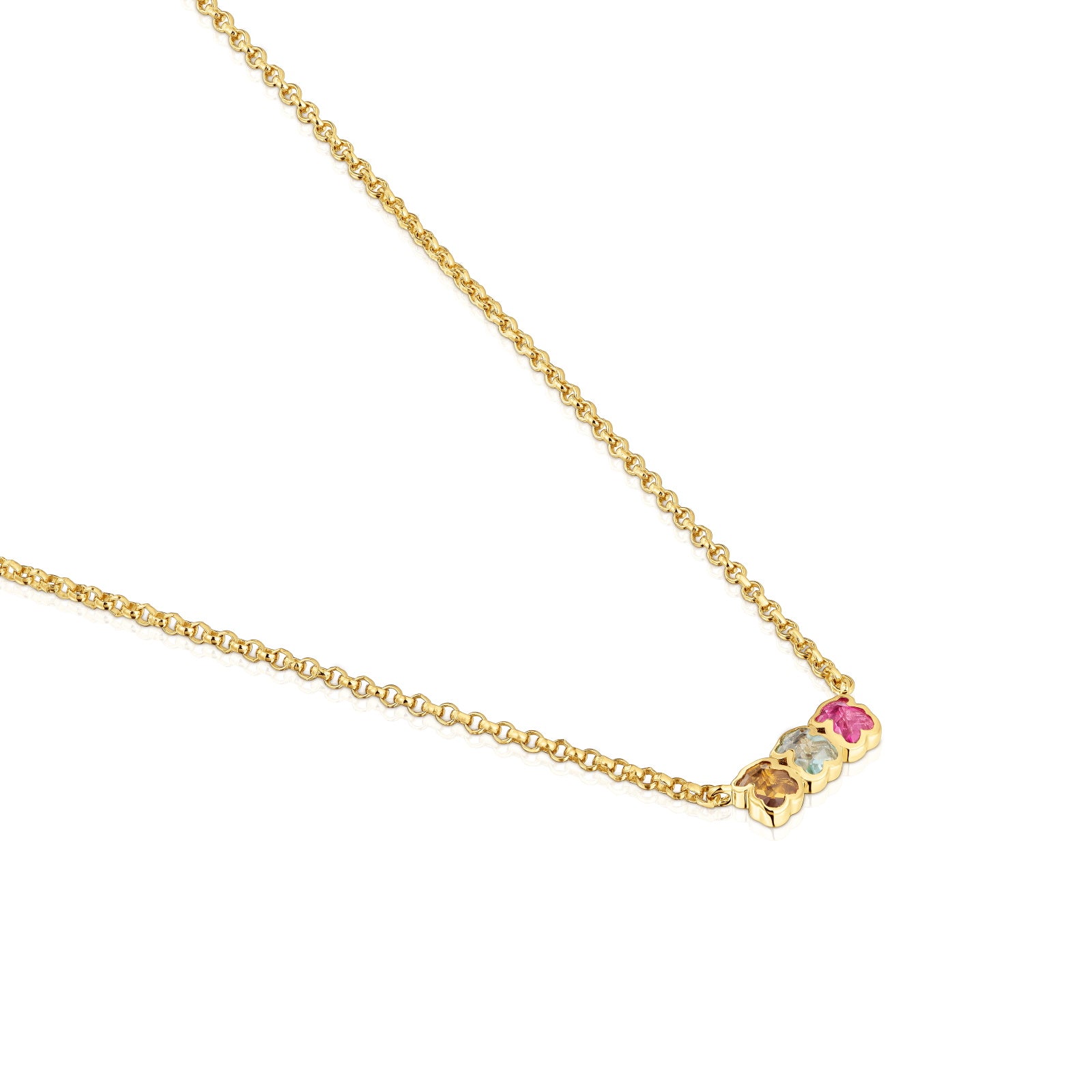 טואוס שרשרת מוטיבי דובי בשיבוץ אבן חן Icon Color LGG מכסף ועליו זהב 18 קראט