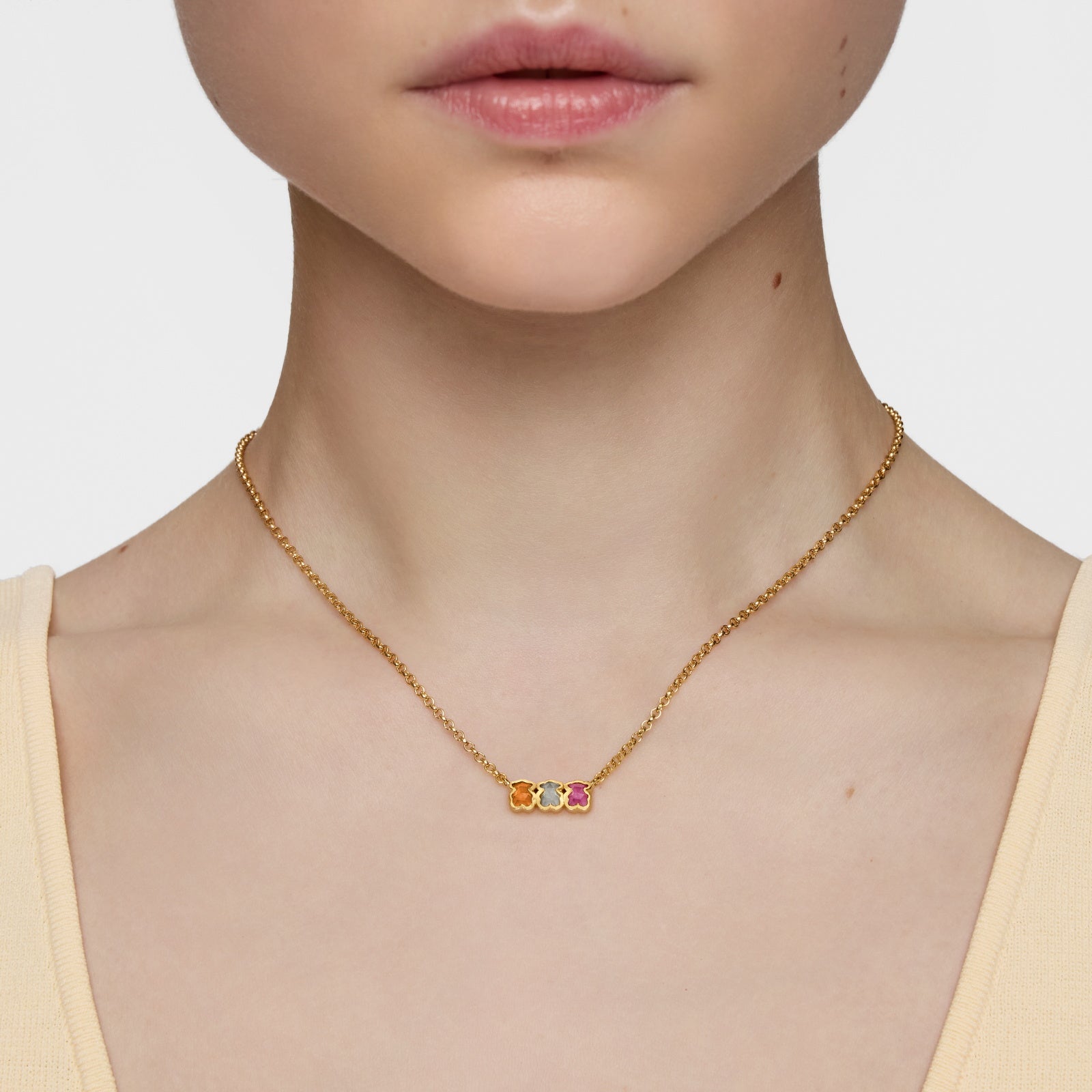 טואוס שרשרת מוטיבי דובי בשיבוץ אבן חן Icon Color LGG מכסף ועליו זהב 18 קראט