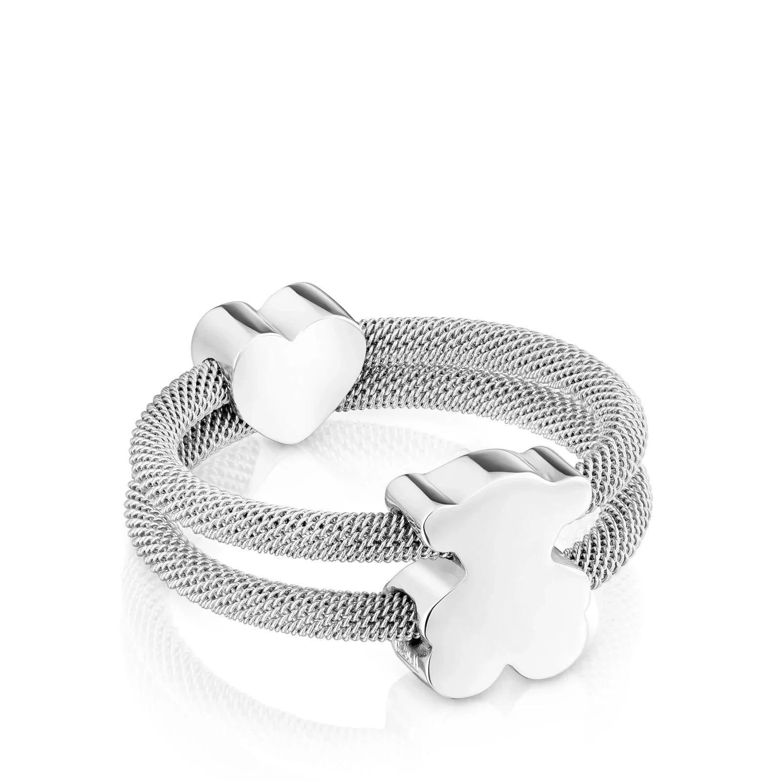 טבעת כסף עבה בעיצוב כבל עם קישוט דוב וכוכב, תכשיטי CHOZEN, מראה אופנתי ומודרני