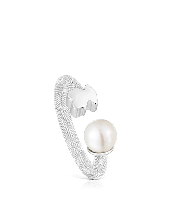 טבעת כסף בעיצוב פתוח עם פנינת מים מתוקים ואלמנט פרח, תכשיט יוקרתי CHOZEN