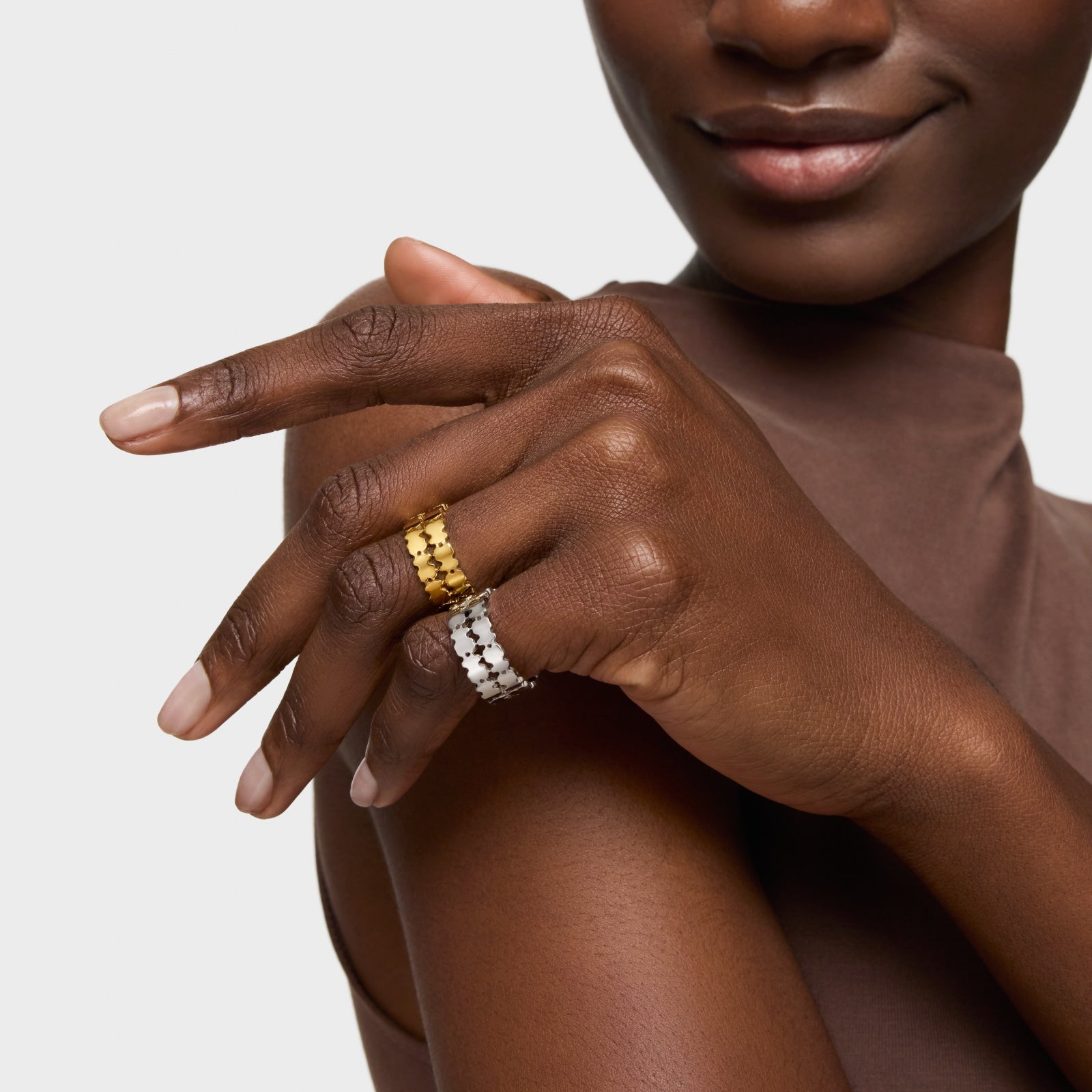 טואוס טבעת מוטיבי דובי כפולה Sweet 40s מכסף ועליו זהב 18 קראט