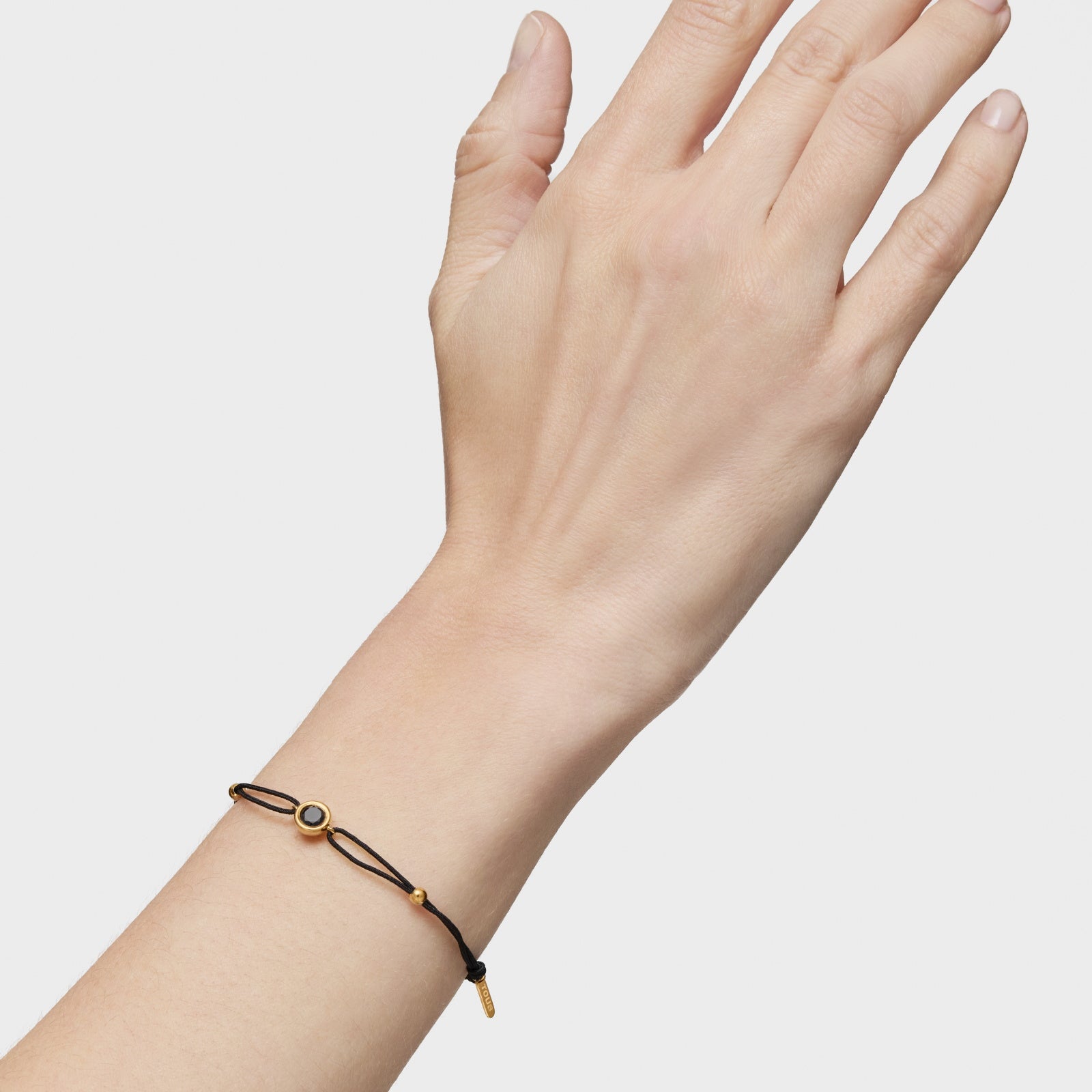 טואוס צמיד ניילון שחור ואבן ספינל LINE מכסף ועליו זהב 18 קראט