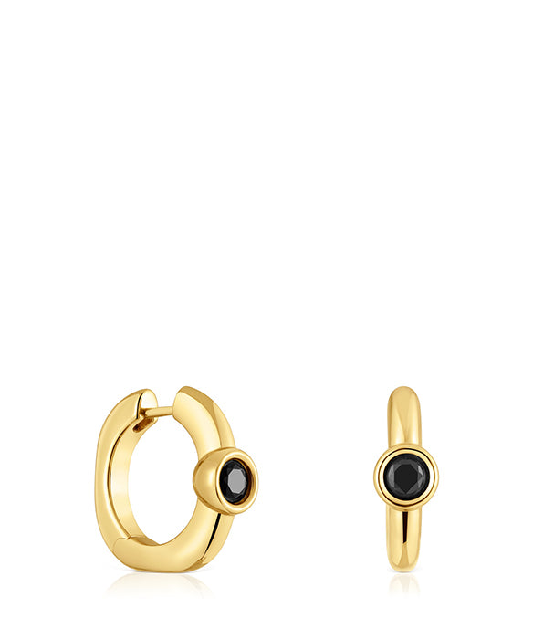 טואוס עגילי חישוק בשיבוץ אבן ספינל שחורה Line מכסף ועליו זהב 18 קראט