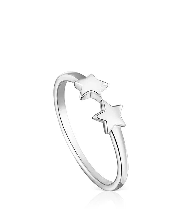 טבעת כסף עם שני כוכבים בעיצוב מודרני, תכשיט לנשים מתוך קולקציית CHOZEN