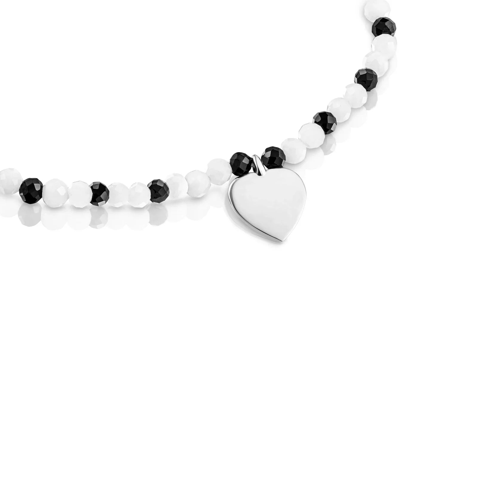 שרשרת חרוזים שחורים ולבנים עם תליון לב כסף, אופנה CHOZEN