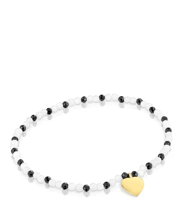 צמיד חרוזים שחור-לבן עם תליון לב זהב, אופנה יוקרתית CHOZEN