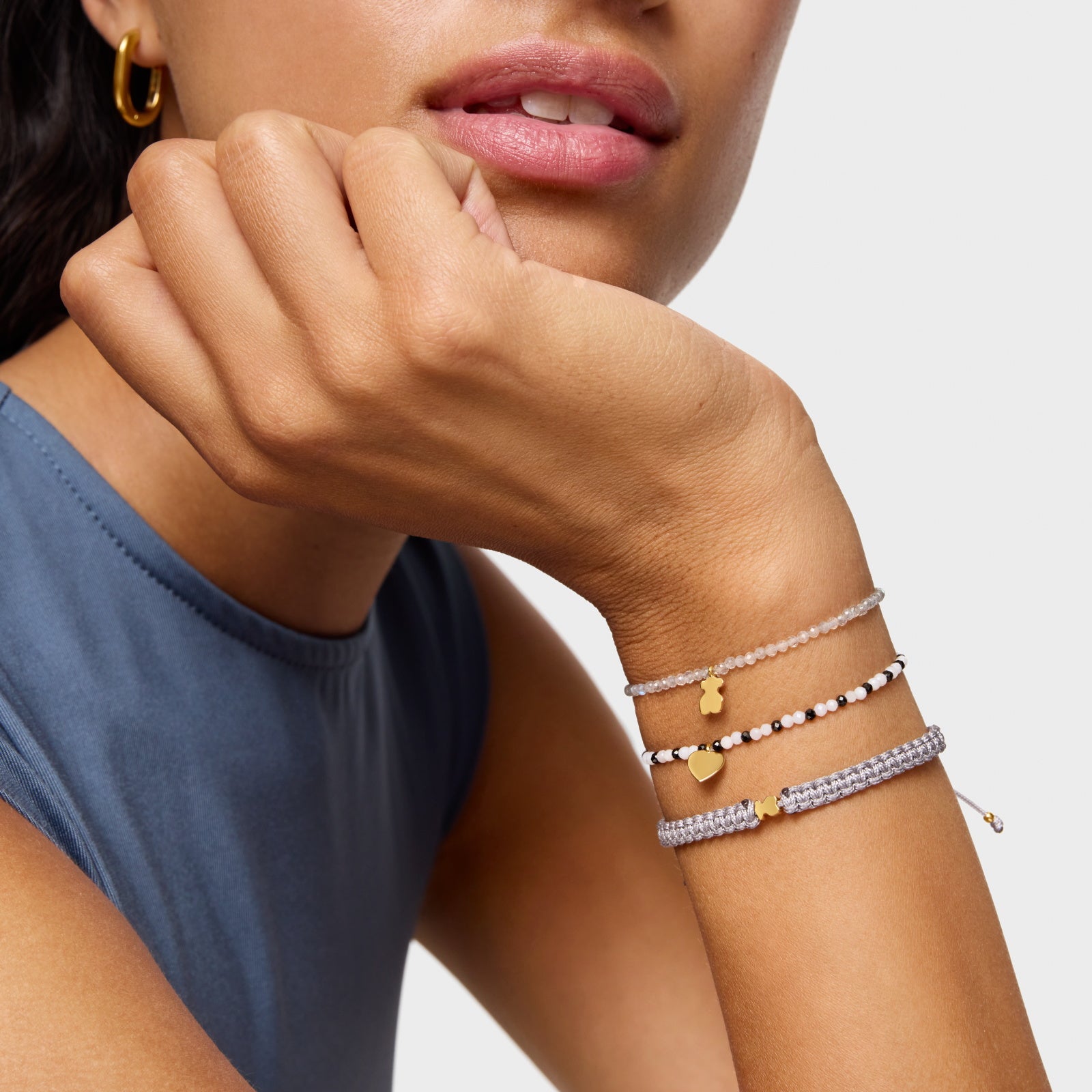 טואוס צמיד אבני חן MOTIFS בשילוב דובי מכסף ועליו 18 קראט