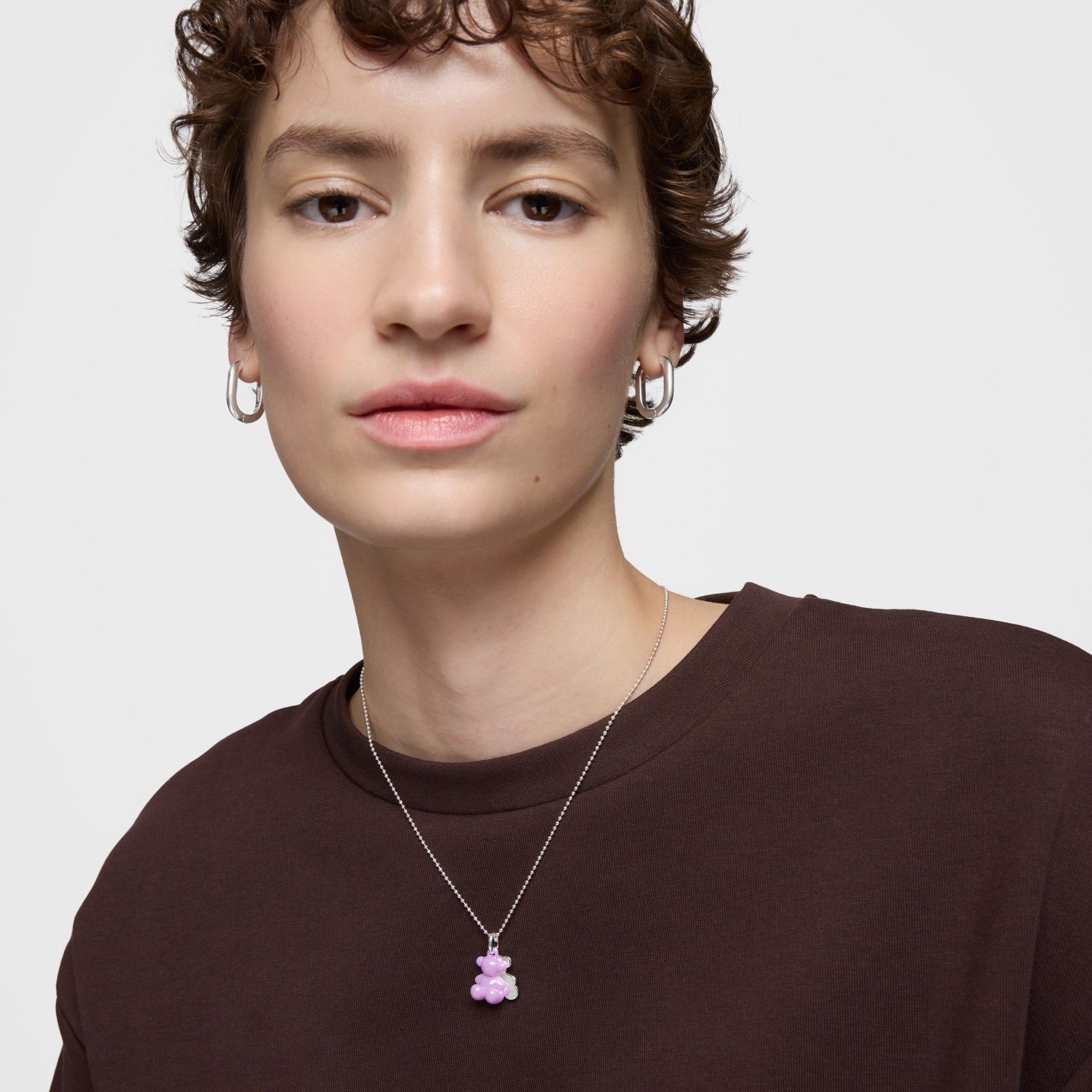 טואוס תליון דובי כפול Bold Bear מכסף וקרמיקה בצבע סגול