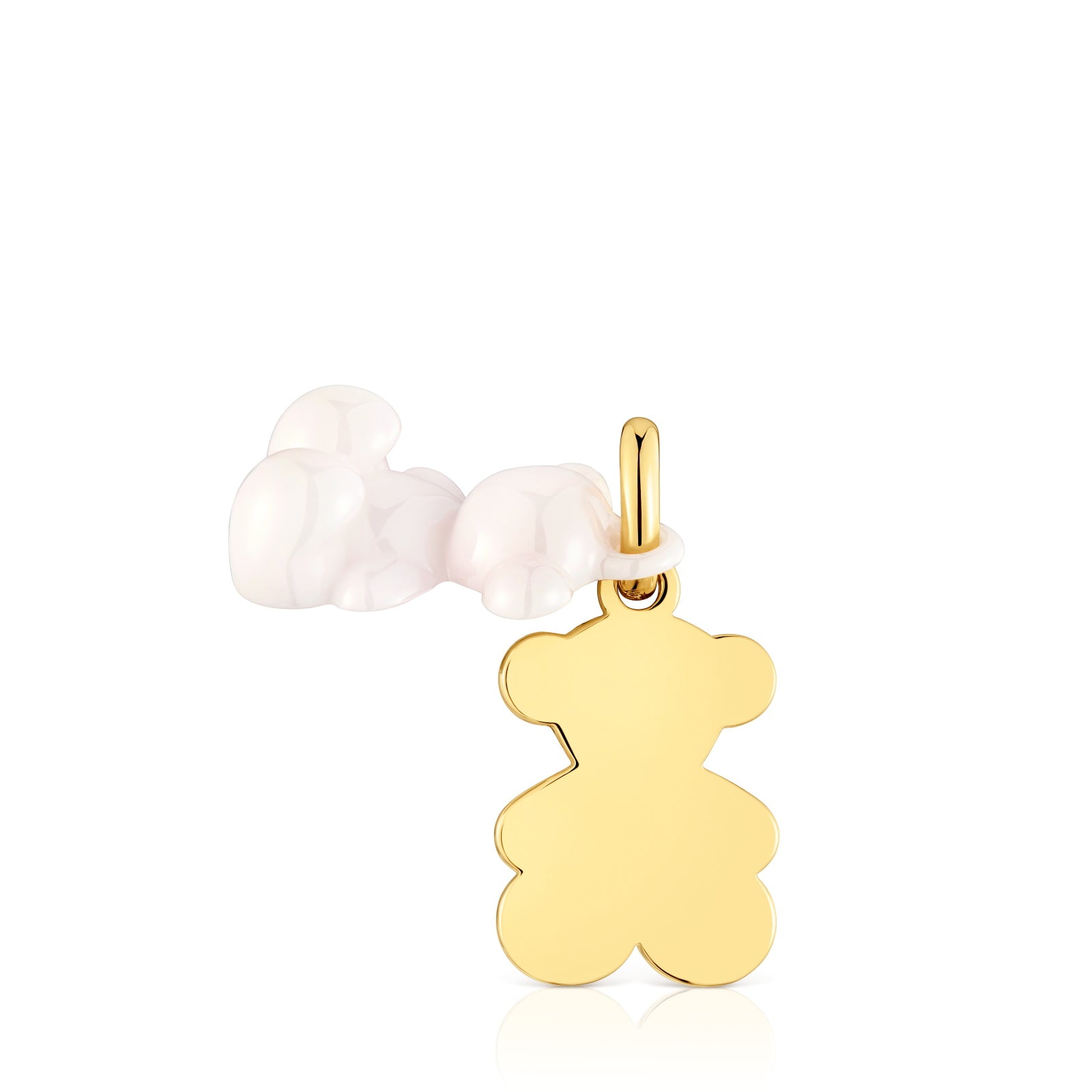 טואוס תליון דובי כפול Bold Bear מכסף ועליו זהב 18 קראט וקרמיקה בצבע לבן