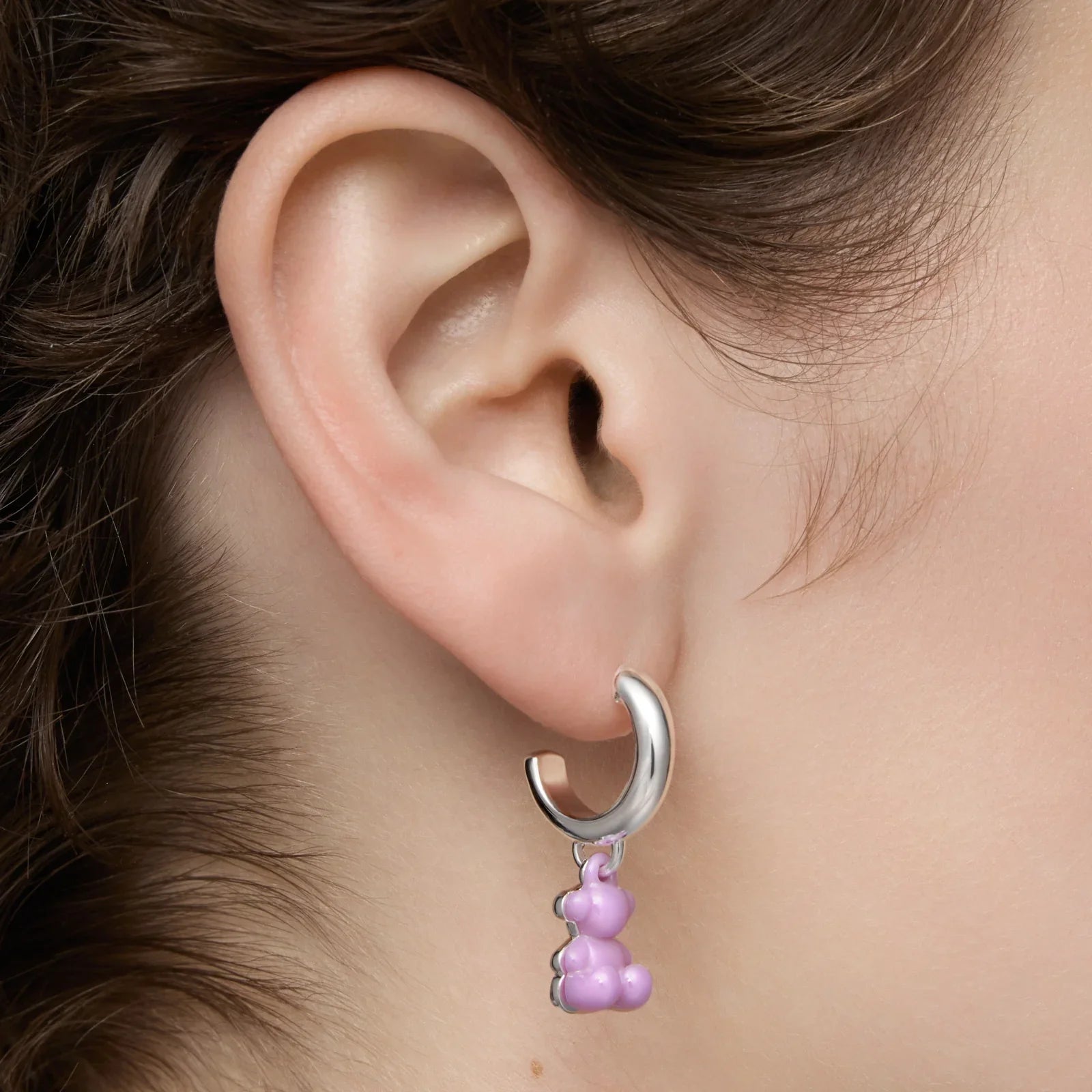 עגיל כסף עם תליון דוב סגול על אוזן, תכשיט אופנה CHOZEN קבוצת אלפא