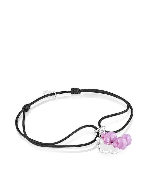 צמיד חוט שחור עם חרוזים סגולים ותליון כסוף, תכשיטים מבית CHOZEN