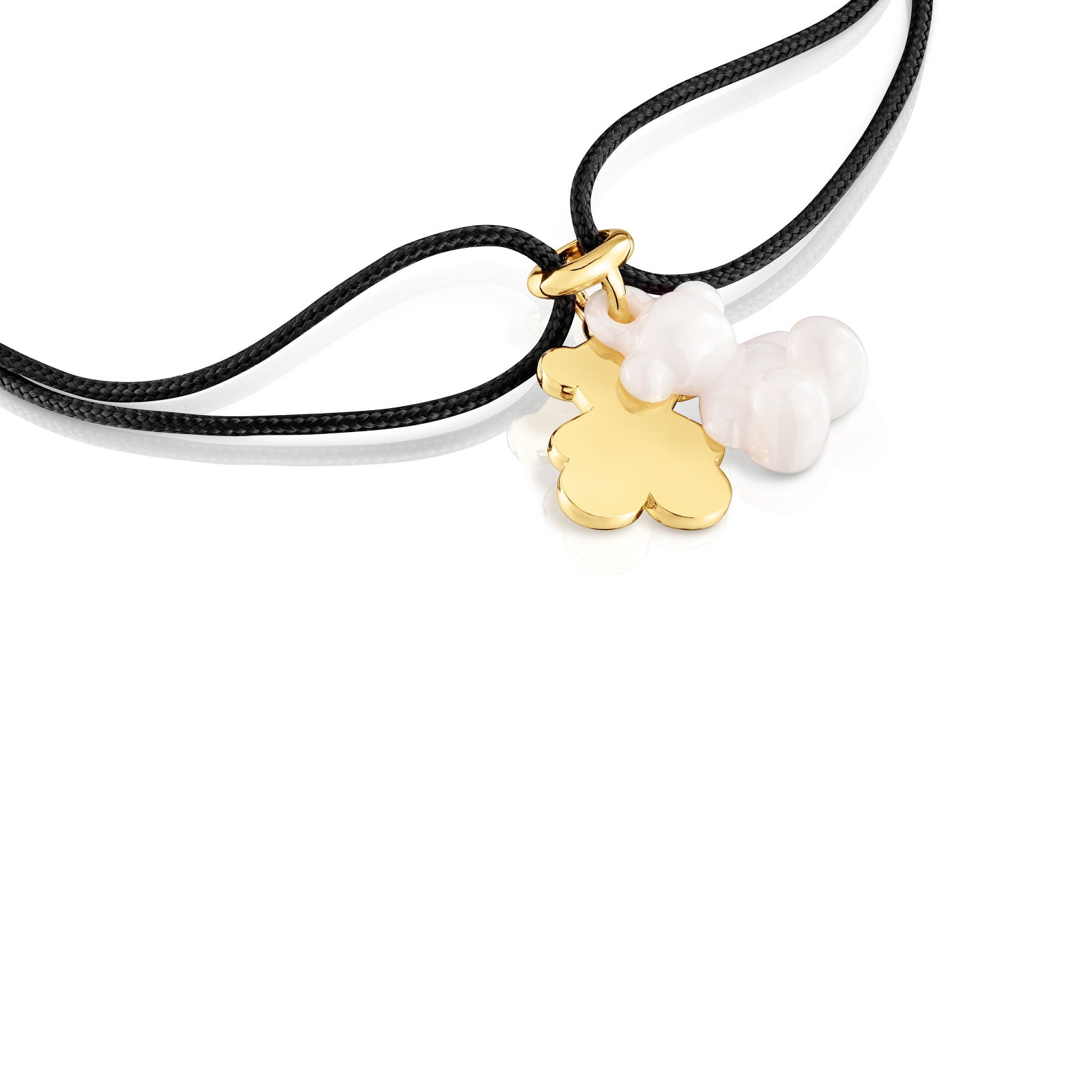 טואוס צמיד ניילון שחור Bold Bear בשילוב דובי כפול מכסף ועליו זהב 18 קראט וקרמיקה בצבע לבן