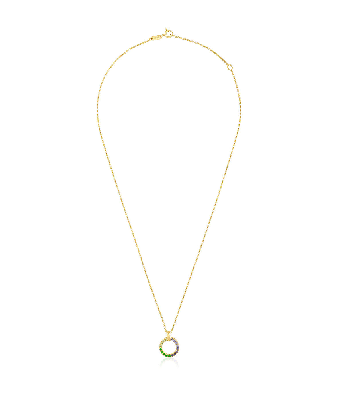 שרשרת זהב עדינה עם תליון עיגול אבנים צבעוניות, עיצוב אלגנטי ותכשיט יוקרתי לאישה