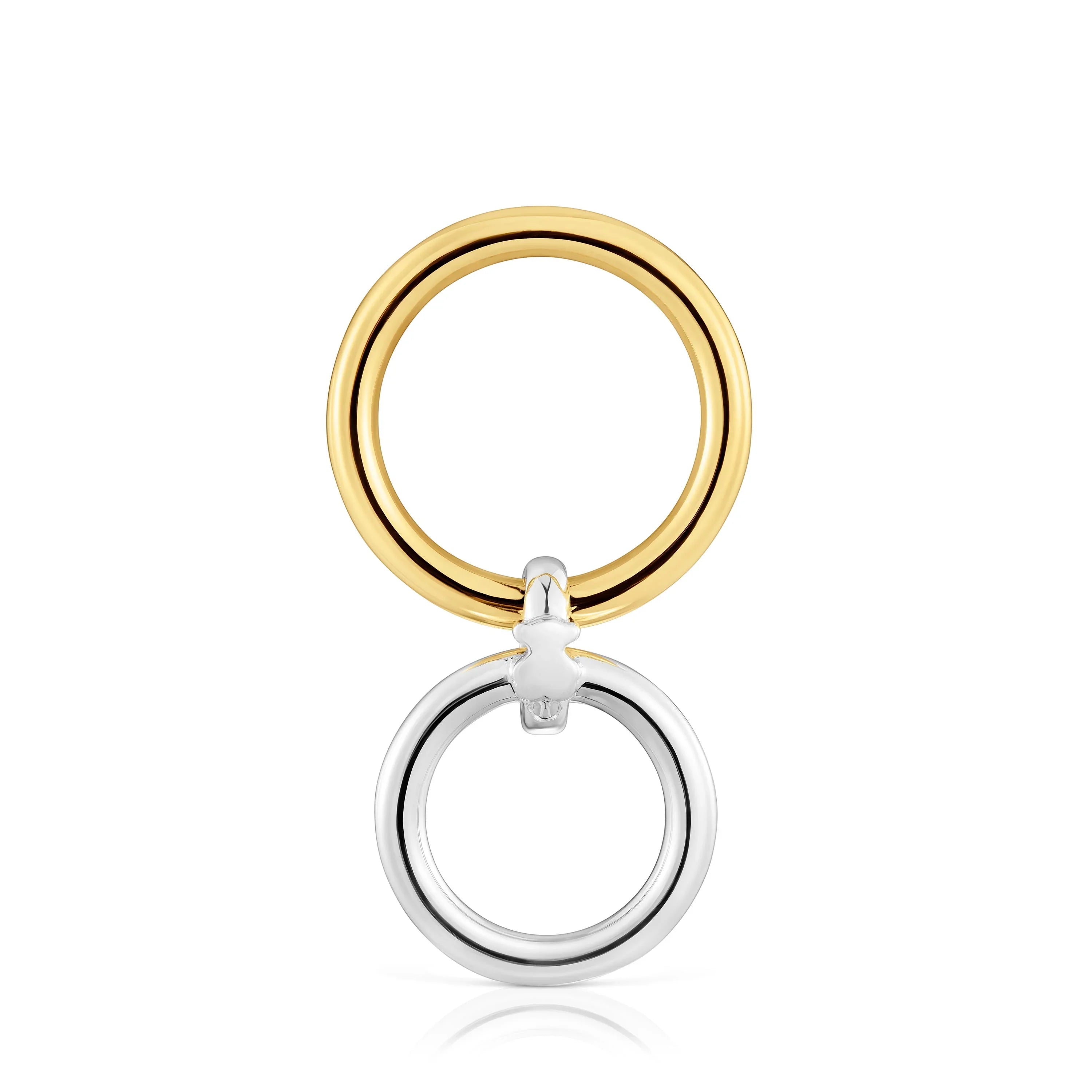 תליון עגול דו-גוני, עיגול עליון זהב ועיגול תחתון כסף, תכשיט מודרני יוקרתי